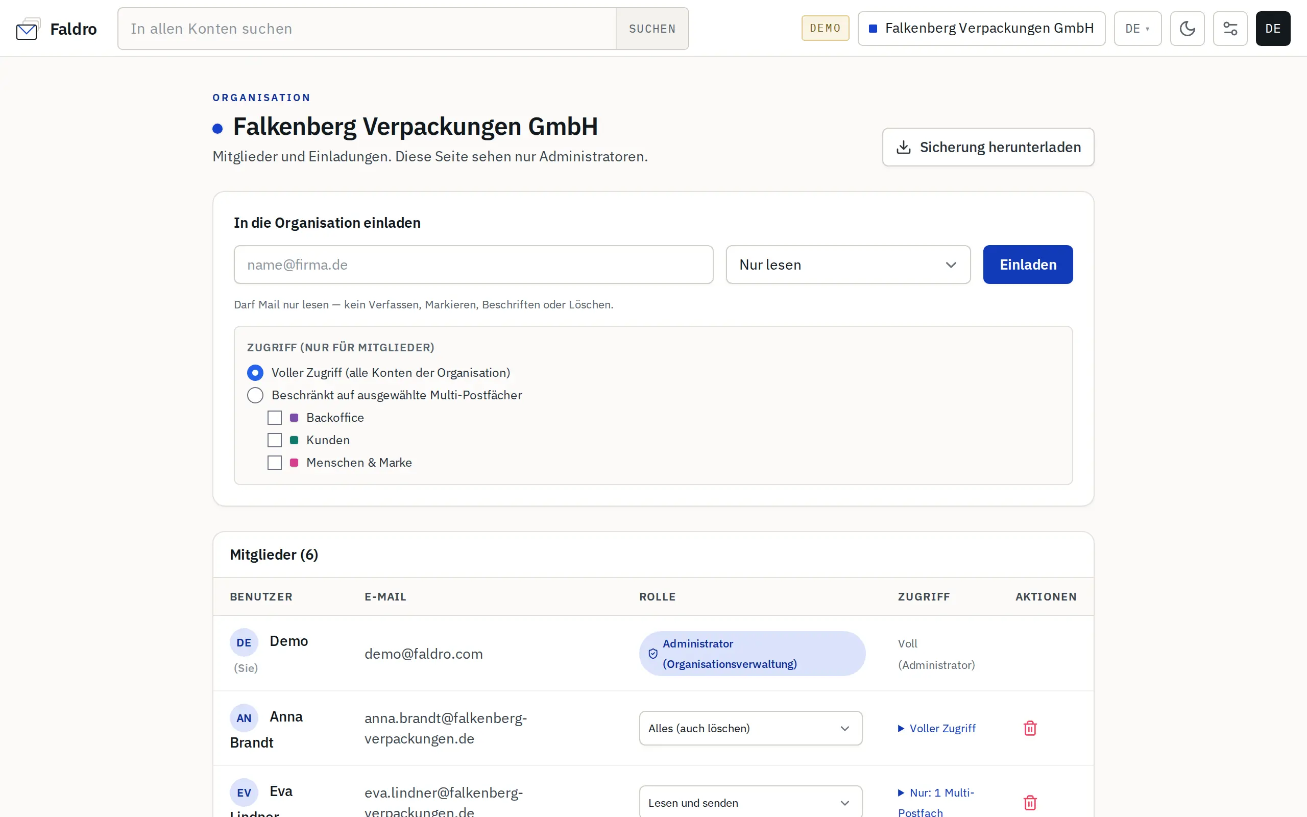 Mitgliederseite: Einladung, offene Einladungen, Mitgliederliste
