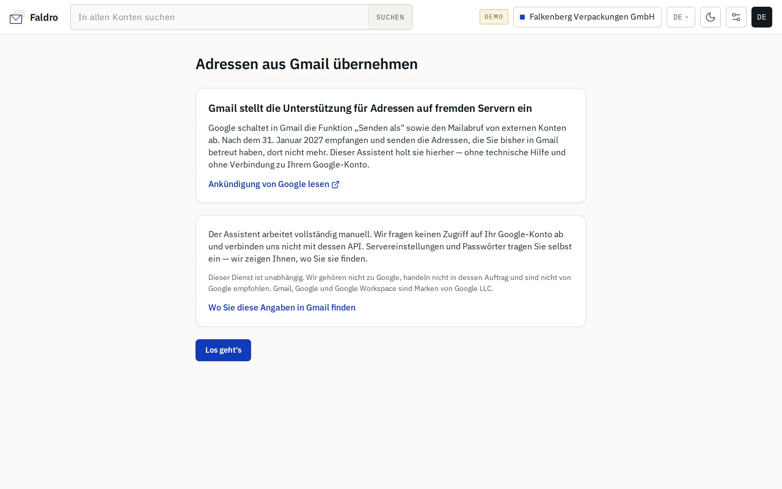 Startbildschirm des Assistenten