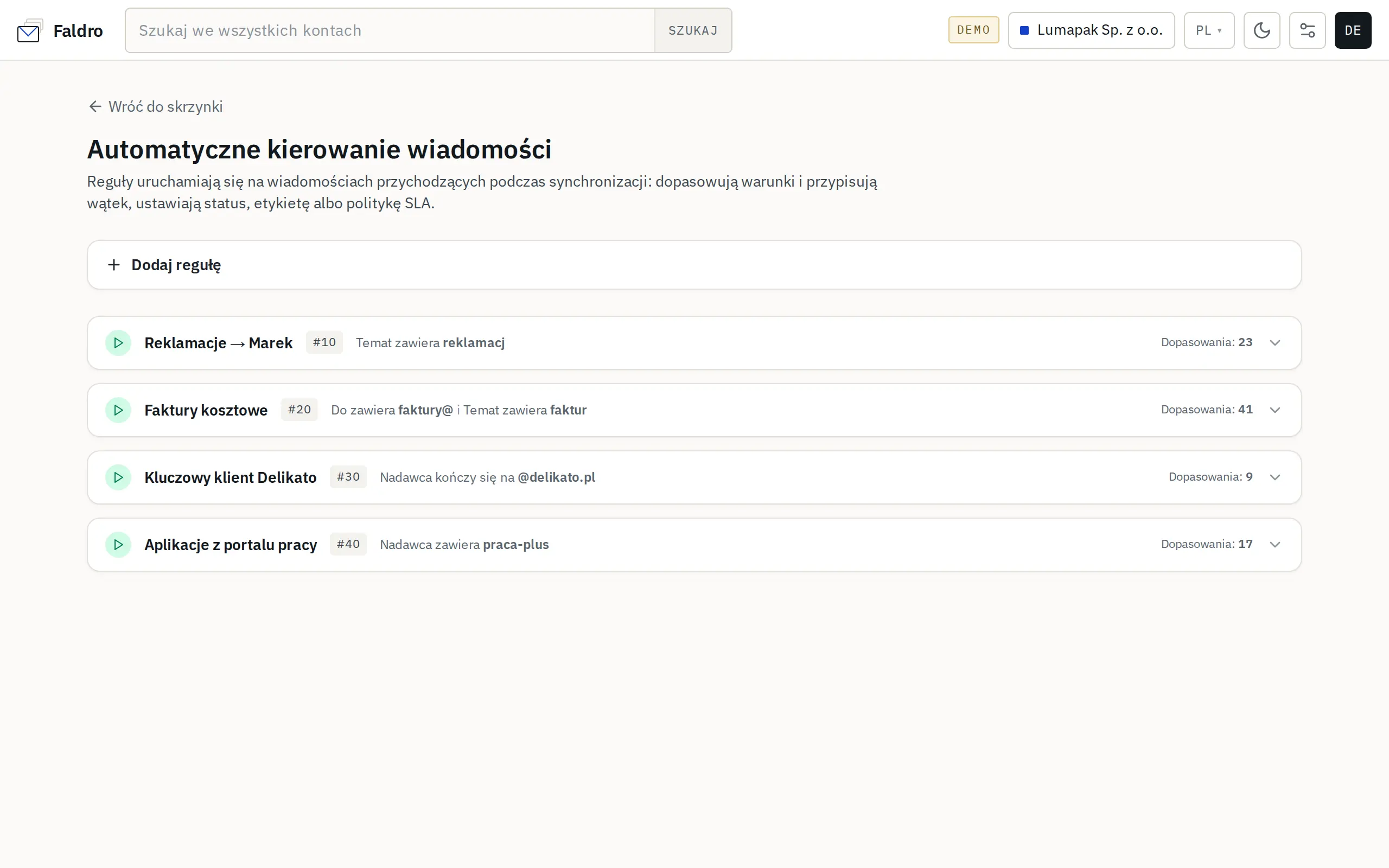 Lista reguł kierowania